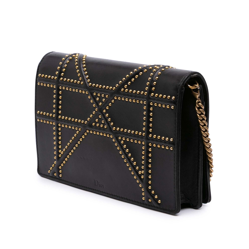 Calfskin Studded Diorama Wallet on Chain Black - Gaby Paris