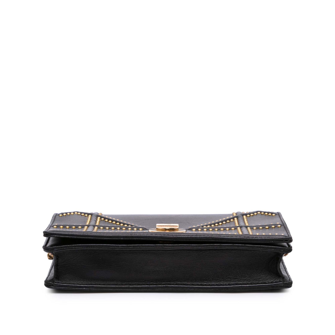 Calfskin Studded Diorama Wallet on Chain Black - Gaby Paris