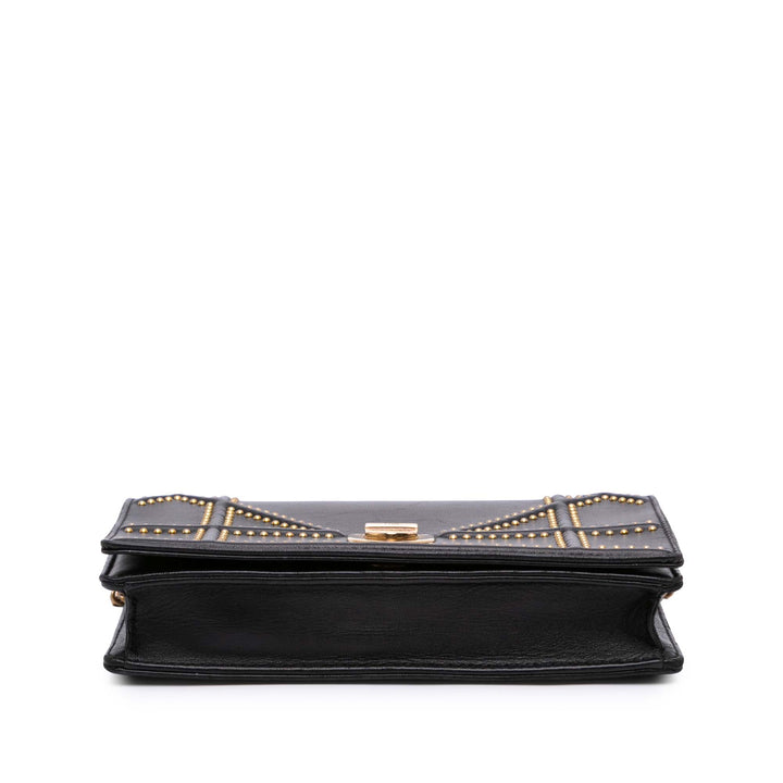 Calfskin Studded Diorama Wallet on Chain Black - Gaby Paris