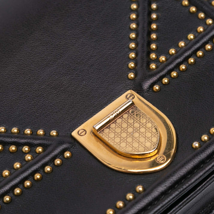 Calfskin Studded Diorama Wallet on Chain Black - Gaby Paris