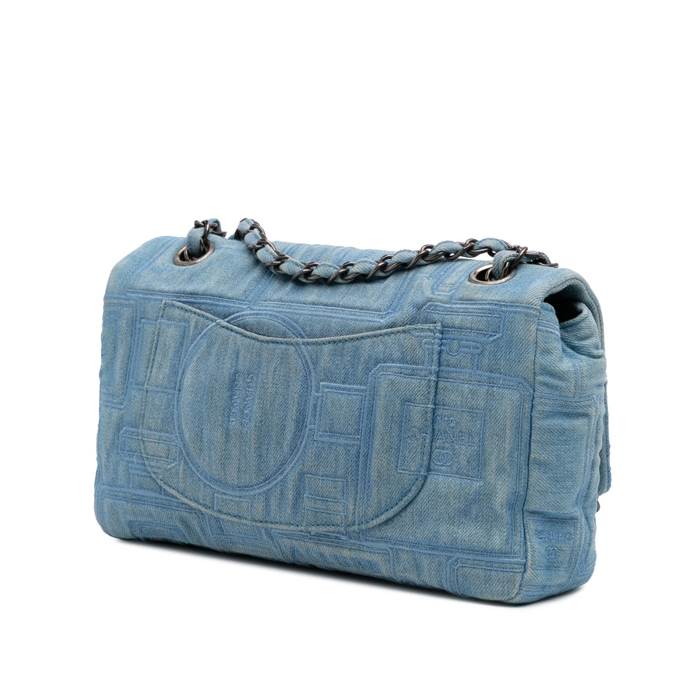 Medium Embroidered Denim Perfume Bottle Single Flap Blue - Gaby Paris