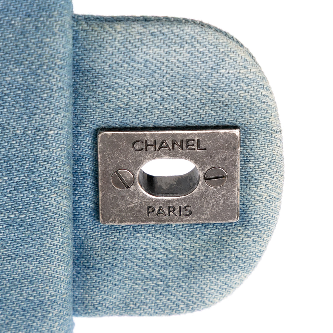 Medium Embroidered Denim Perfume Bottle Single Flap Blue - Gaby Paris