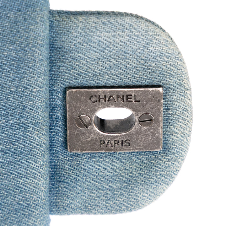 Medium Embroidered Denim Perfume Bottle Single Flap Blue - Gaby Paris