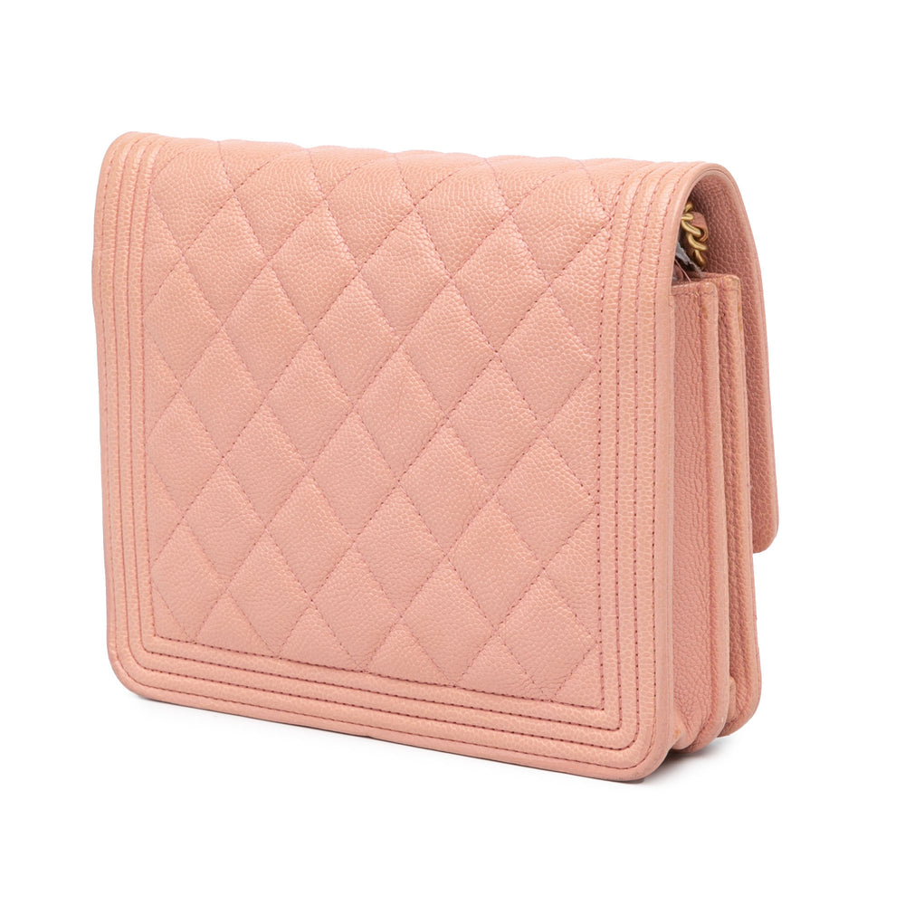 Quilted Caviar Square Boy Wallet On Chain Pink - Gaby Paris