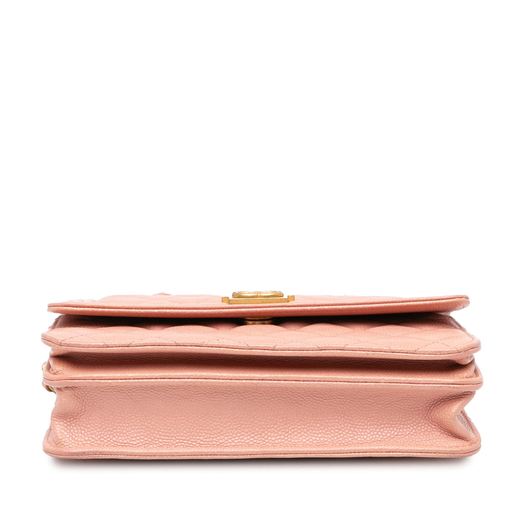 Quilted Caviar Square Boy Wallet On Chain Pink - Gaby Paris