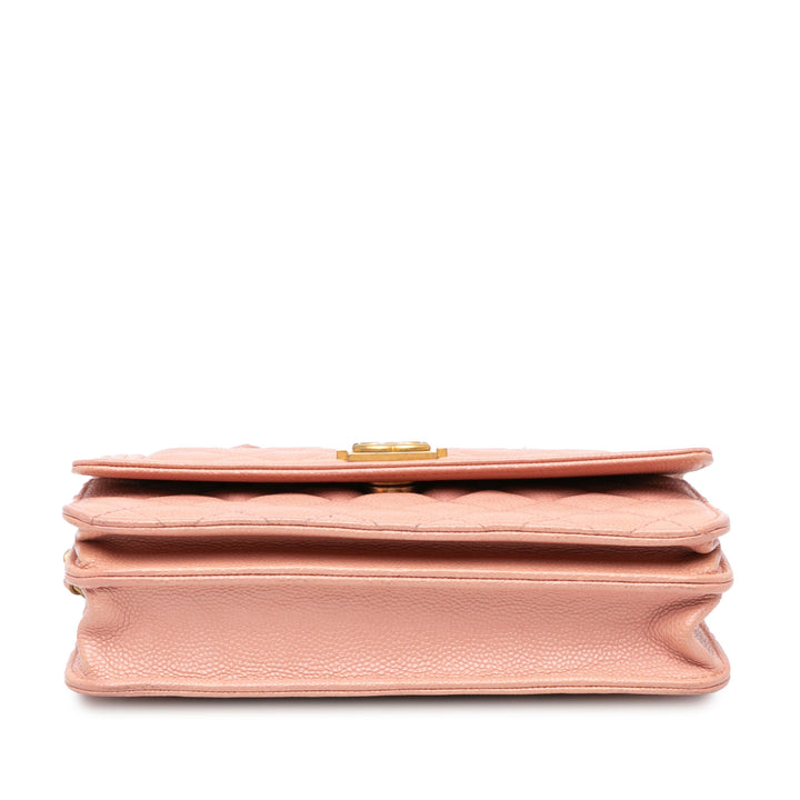 Quilted Caviar Square Boy Wallet On Chain Pink - Gaby Paris