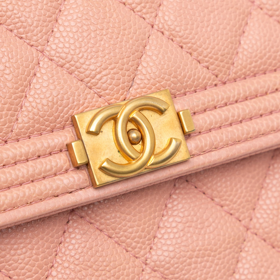 Quilted Caviar Square Boy Wallet On Chain Pink - Gaby Paris