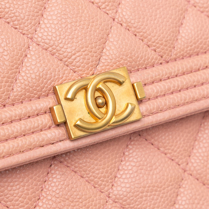 Quilted Caviar Square Boy Wallet On Chain Pink - Gaby Paris