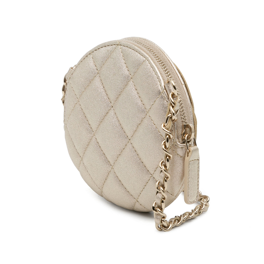 Chanel Mini CC Métallisé Cuir d’agneau Camellia Bouquet Round Pochette on Chain Doré – GABY PARIS Authentique
