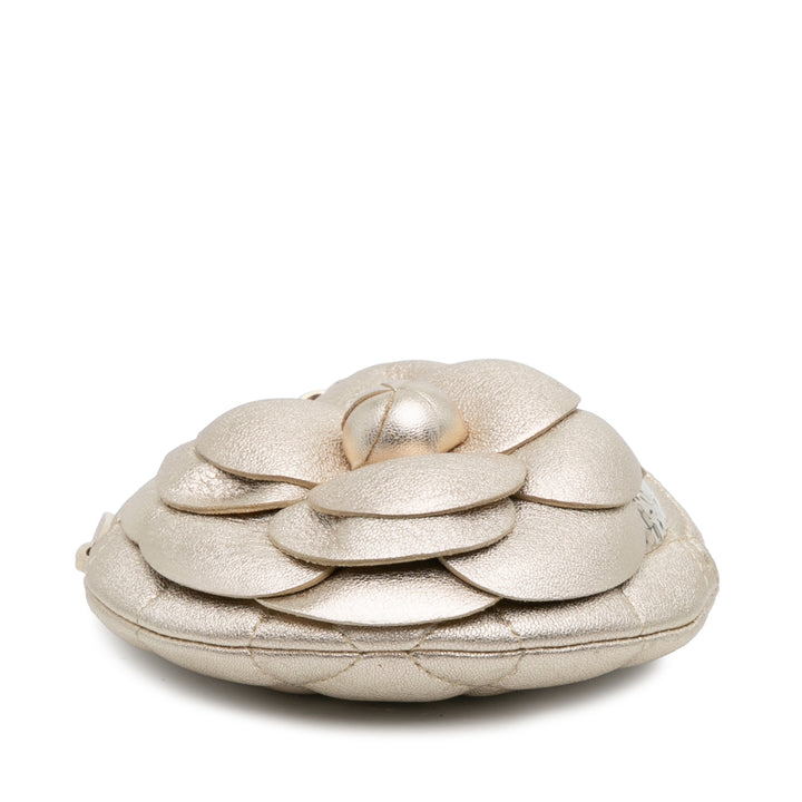 Chanel Mini CC Métallisé Cuir d’agneau Camellia Bouquet Round Pochette on Chain Doré – GABY PARIS Authentique