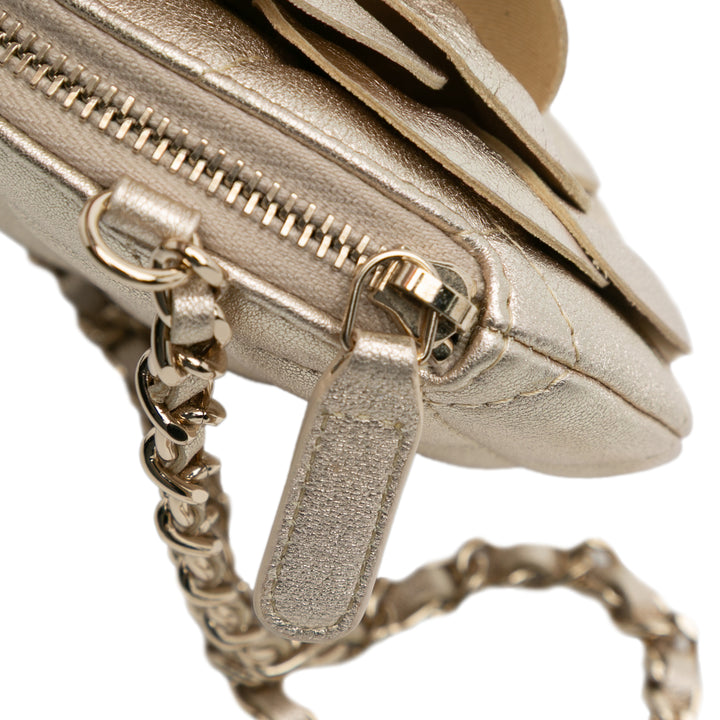 Chanel Mini CC Métallisé Cuir d’agneau Camellia Bouquet Round Pochette on Chain Doré – GABY PARIS Authentique