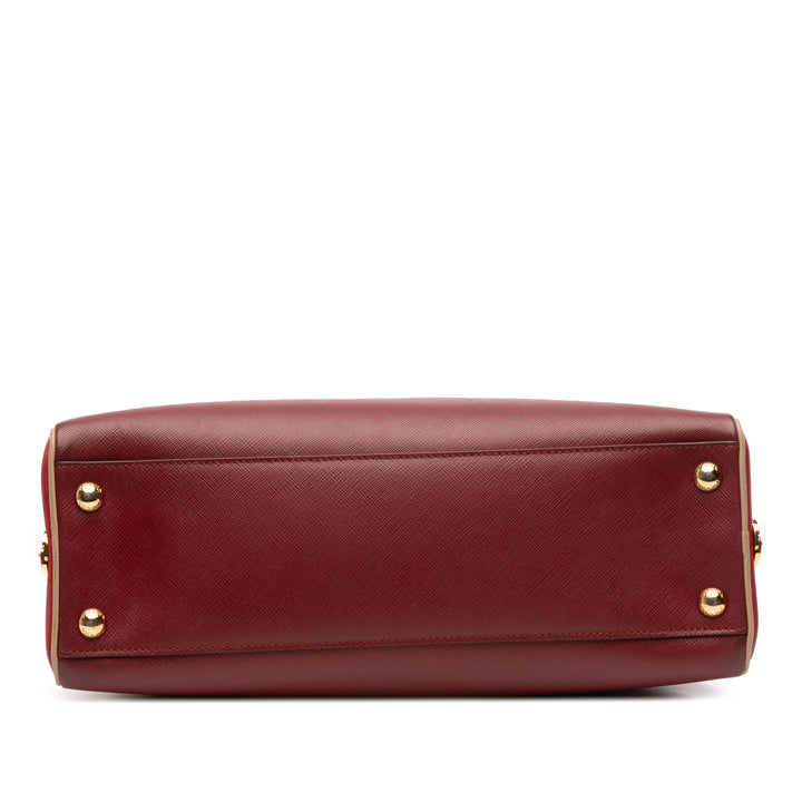 Prada Saffiano Lux Pyramid Frame Top Handle Bag Rouge
