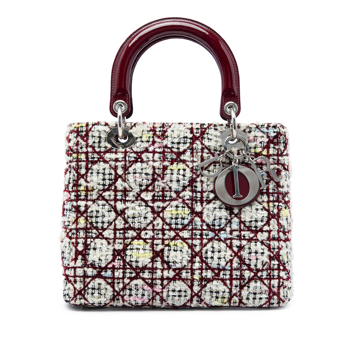 Dior Lady Dior Cannage Moyen Tweed Rouge – vue principale – GABY PARIS