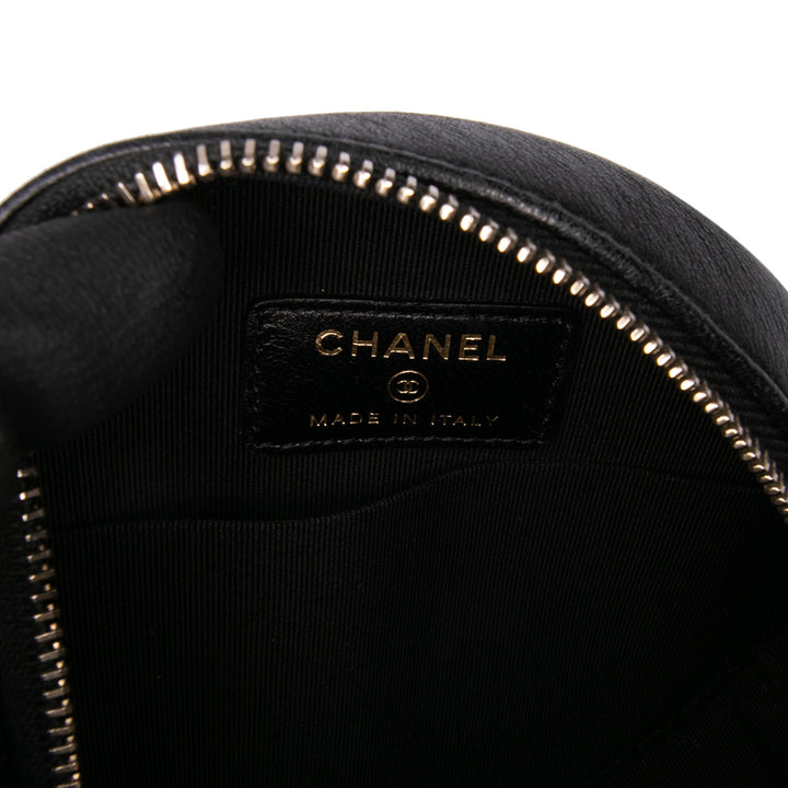 Chanel Quilted Cuir d’agneau Egyptian Amulet Charms Round Pochette with Chain Noir – GABY PARIS Authentique