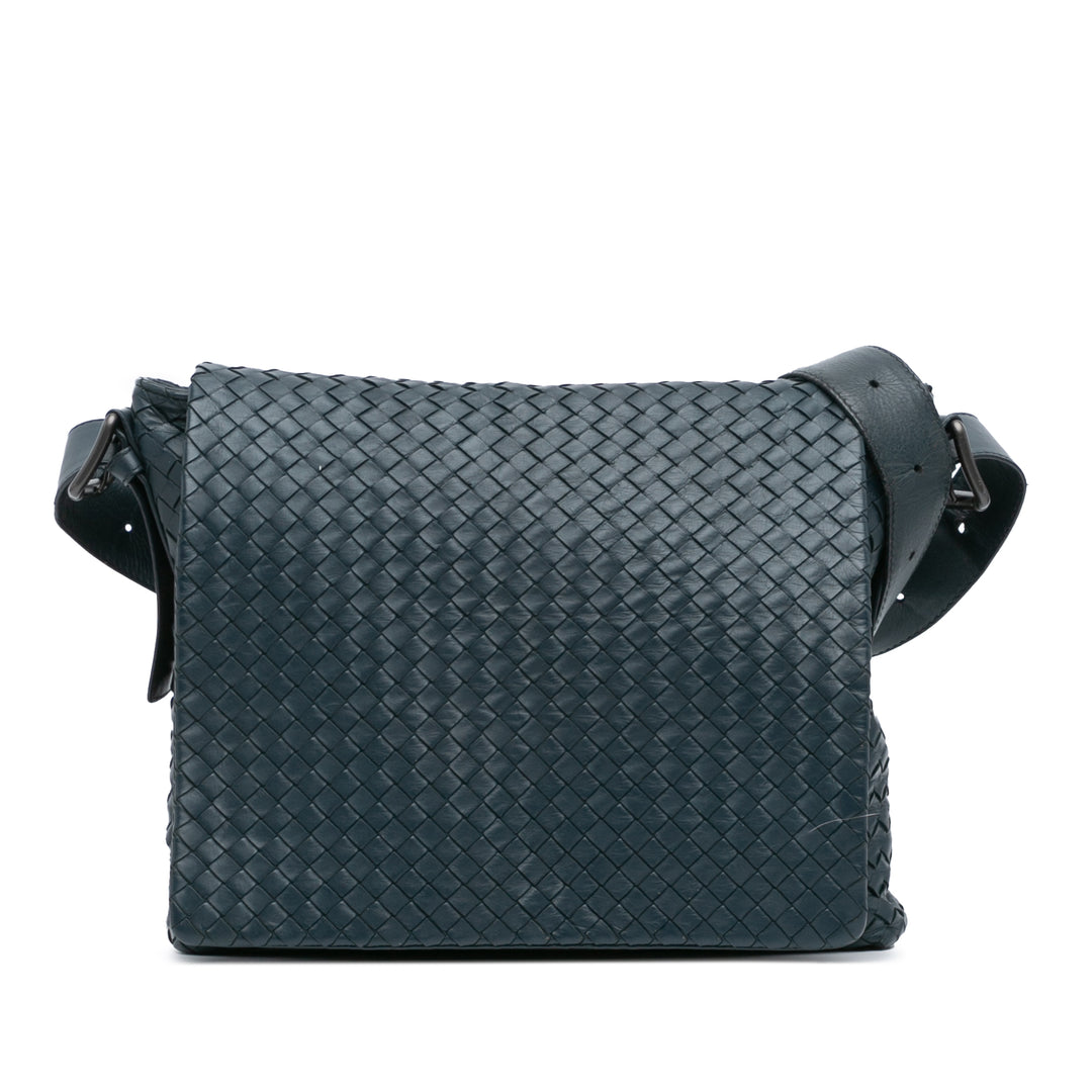 Nappa Intrecciato Flap Crossbody Blue - Gaby Paris