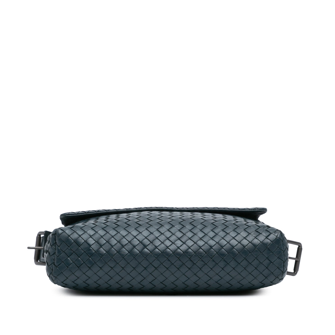 Nappa Intrecciato Flap Crossbody Blue - Gaby Paris