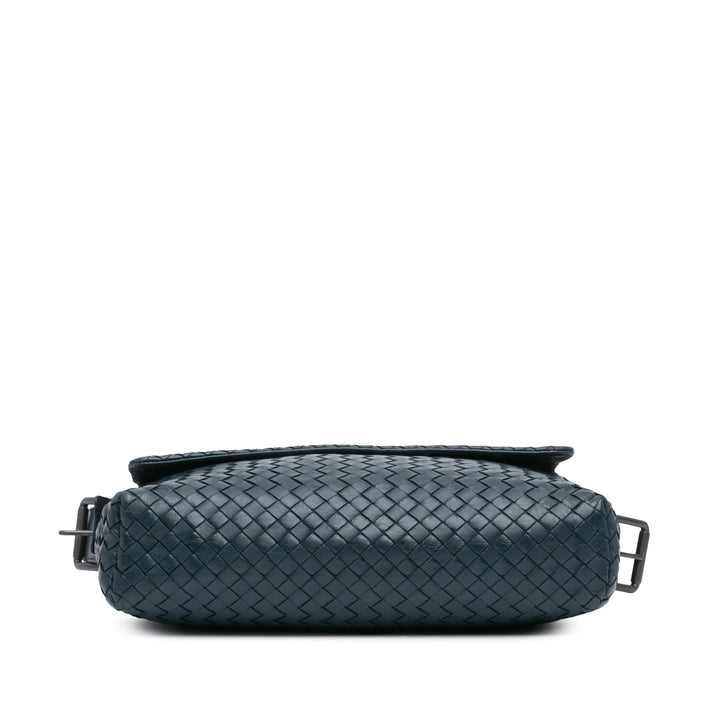 Nappa Intrecciato Flap Crossbody Blue - Gaby Paris
