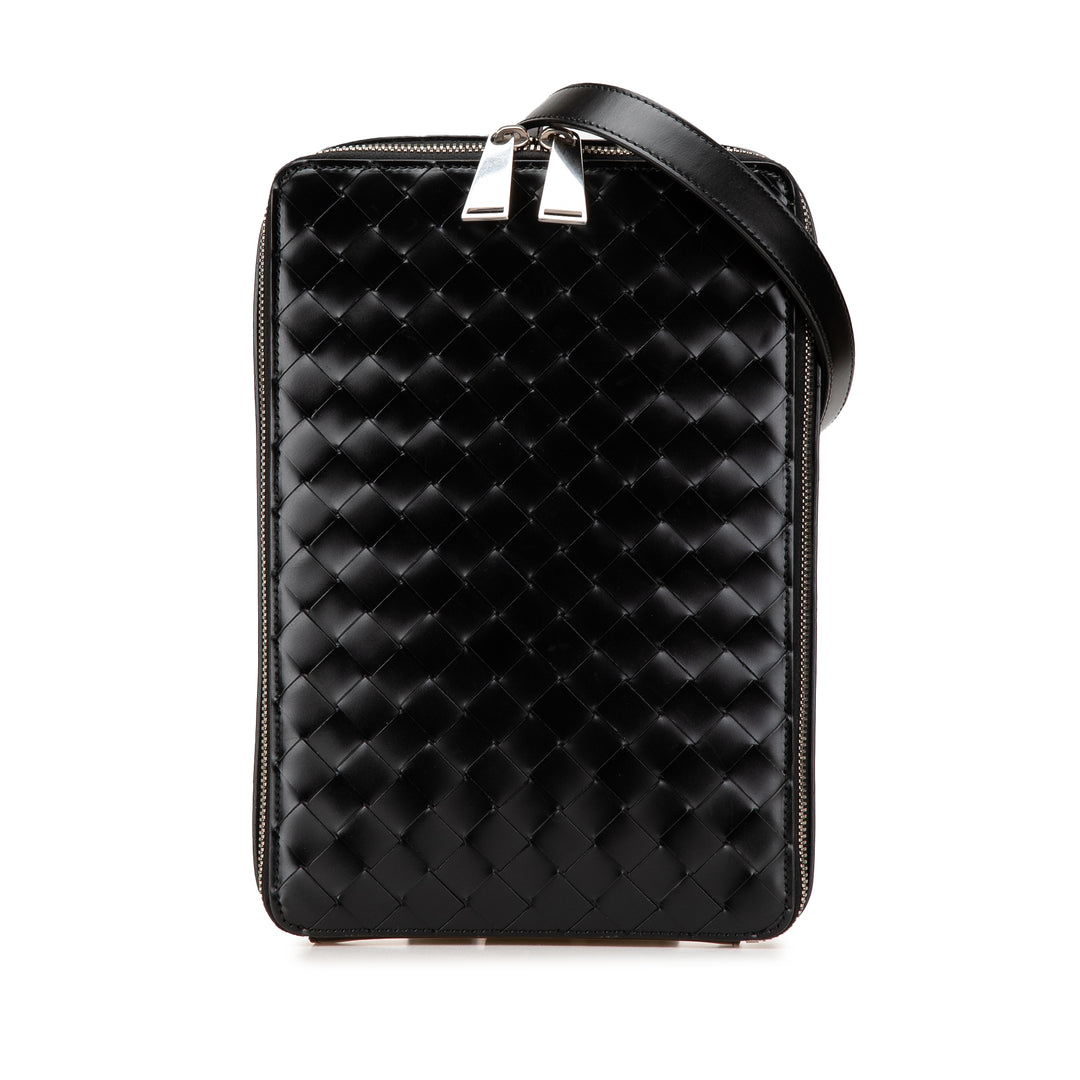 Nappa Intrecciato Zip Around Crossbody Black - Gaby Paris
