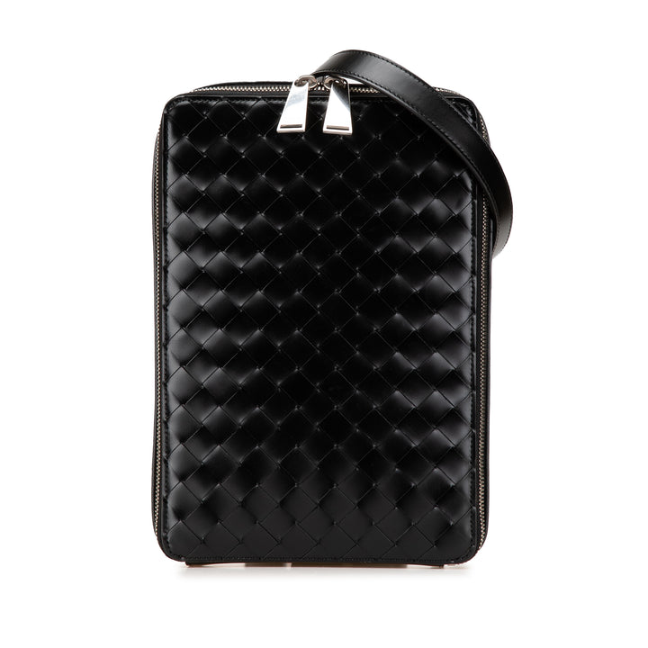 Nappa Intrecciato Zip Around Crossbody Black - Gaby Paris