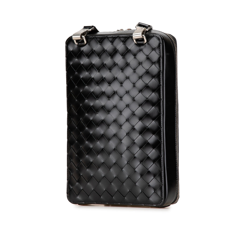 Nappa Intrecciato Zip Around Crossbody Black - Gaby Paris
