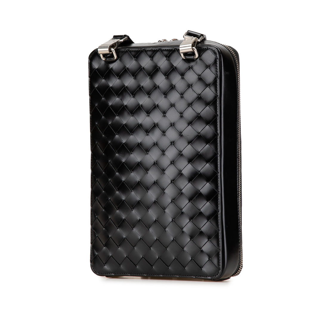 Nappa Intrecciato Zip Around Crossbody Black - Gaby Paris
