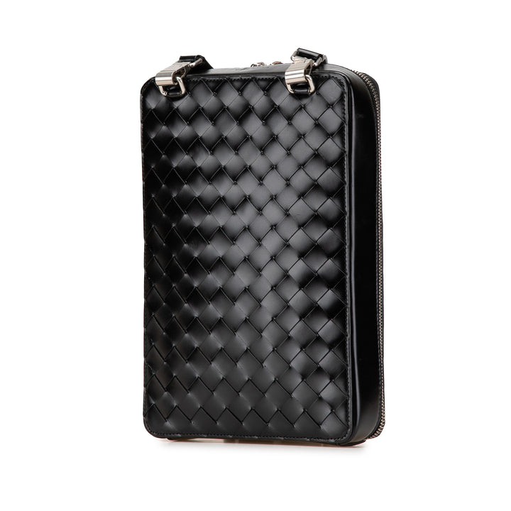 Nappa Intrecciato Zip Around Crossbody Black - Gaby Paris