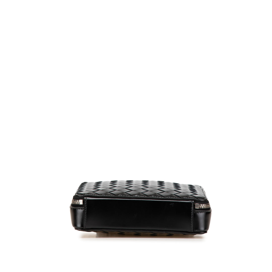 Nappa Intrecciato Zip Around Crossbody Black - Gaby Paris