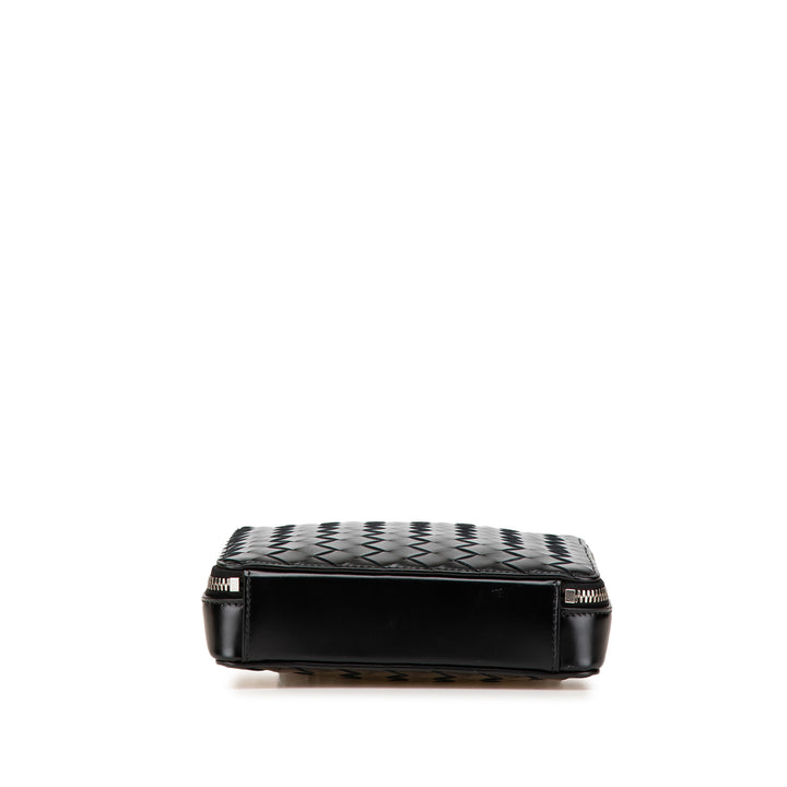 Nappa Intrecciato Zip Around Crossbody Black - Gaby Paris