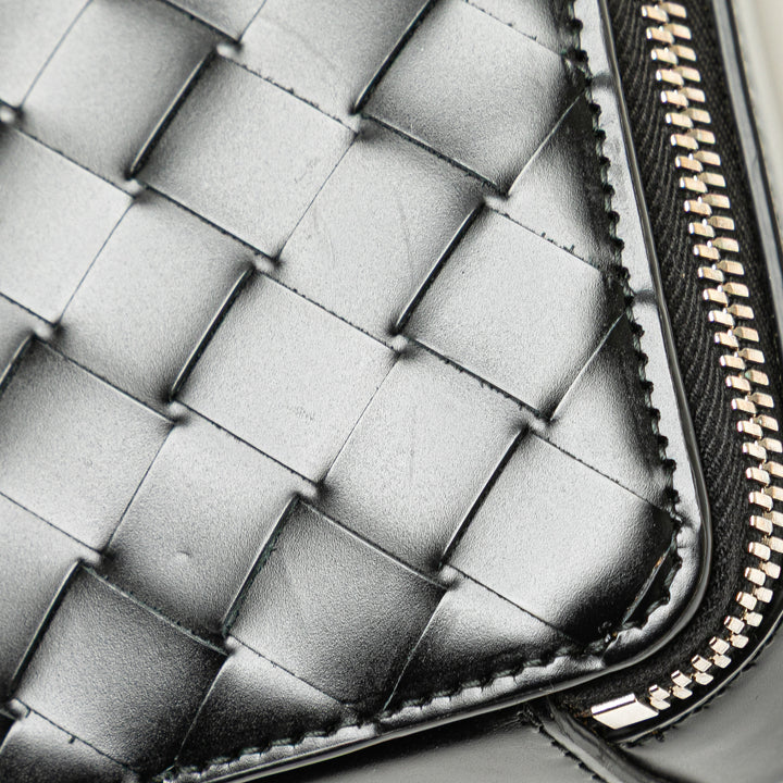 Nappa Intrecciato Zip Around Crossbody Black - Gaby Paris