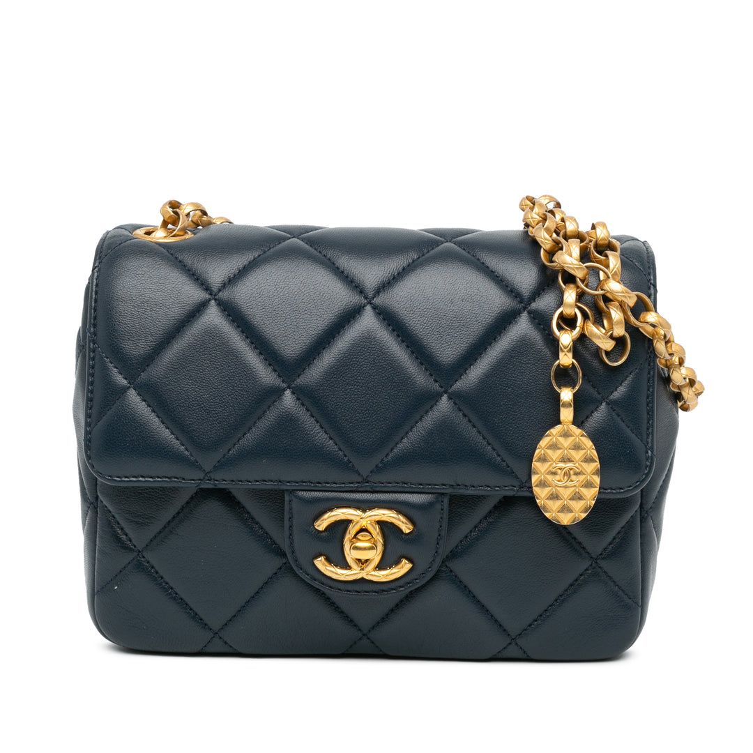 Chanel Mini Square CC Quilted Lambskin Flap Blue - GABY PARIS