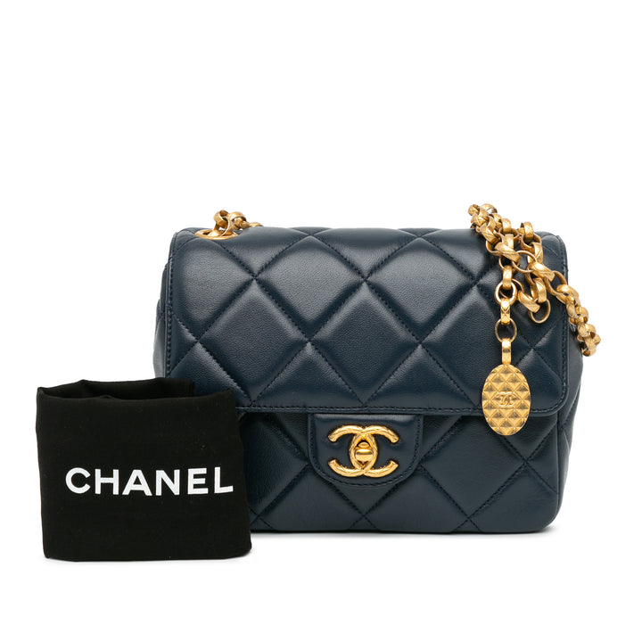 Chanel Mini Square CC Quilted Lambskin Flap Blue - GABY PARIS