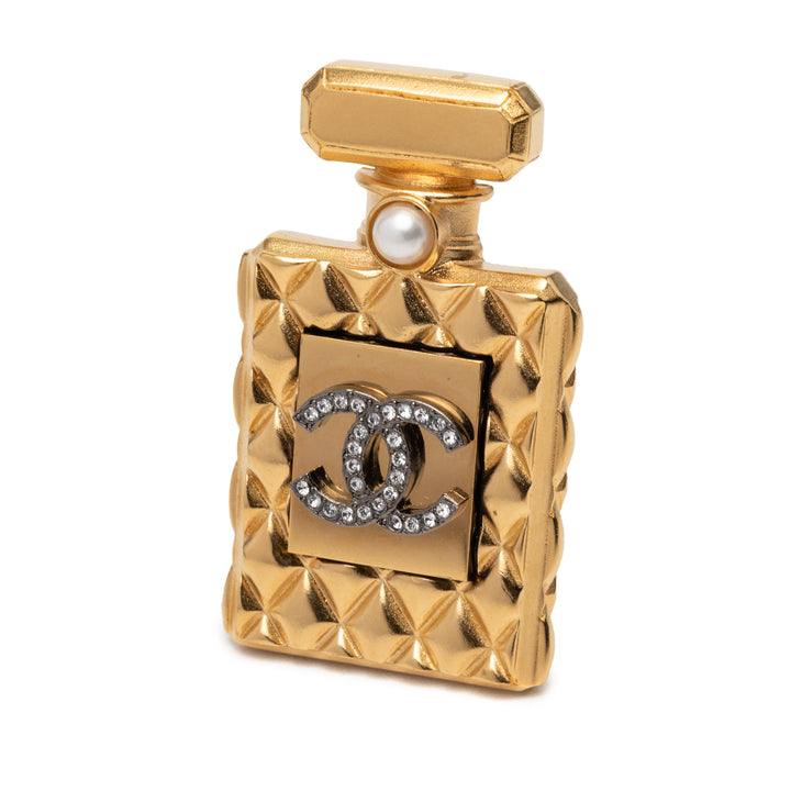 Chanel plaqué Perles fantaisie Rhinestone CC Perfume Bottle Broche