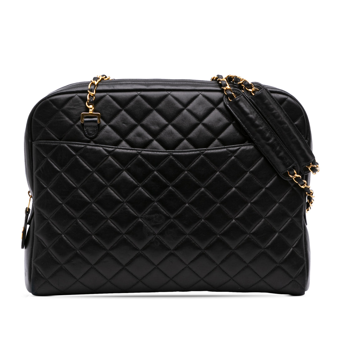 Quilted Lambskin Shoulder Bag Black - Gaby Paris