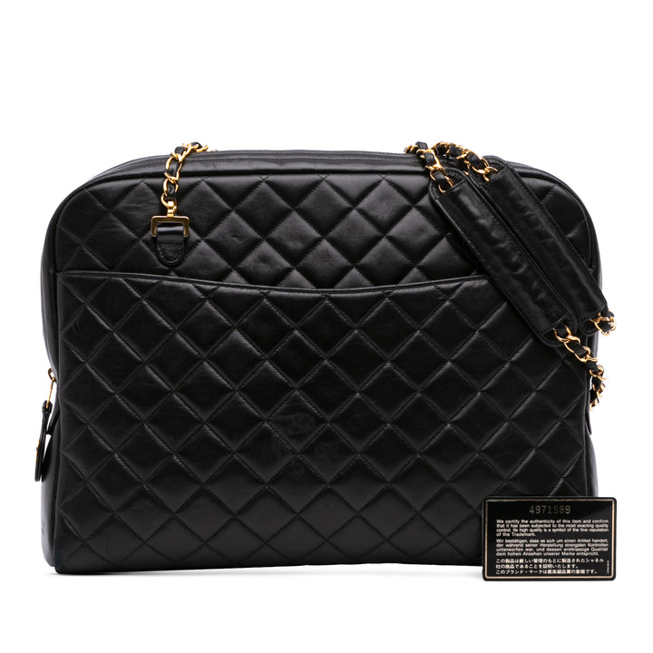 Quilted Lambskin Shoulder Bag Black - Gaby Paris