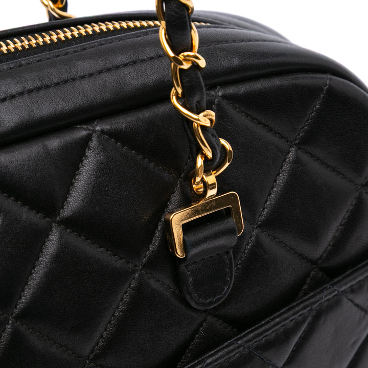 Quilted Lambskin Shoulder Bag Black - Gaby Paris