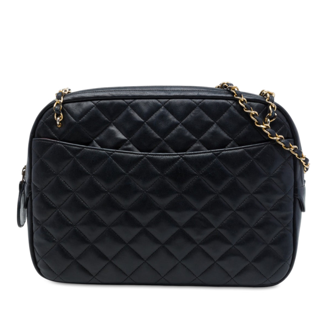 Chanel CC Matelassé Chaîne Sac caméra Cuir d'agneau Noir – vue principale – GABY PARIS