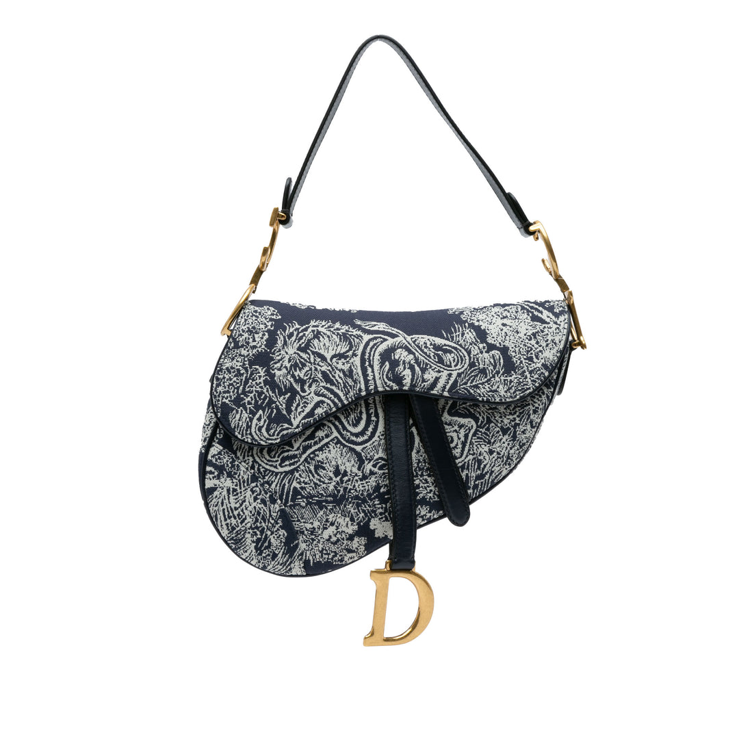 Medium Toile De Jouy Saddle Blue - Gaby Paris