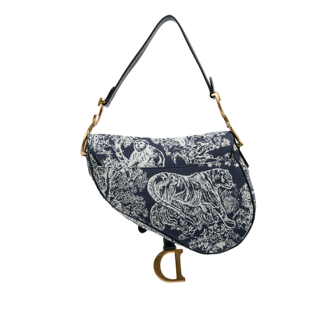 Medium Toile De Jouy Saddle Blue - Gaby Paris