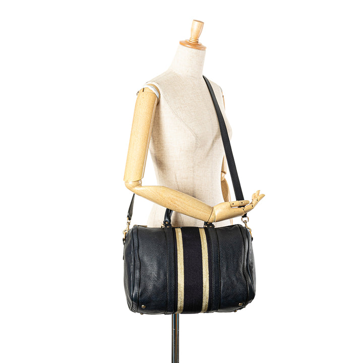 Calfskin Web Joy Boston Bag Blue - Gaby Paris