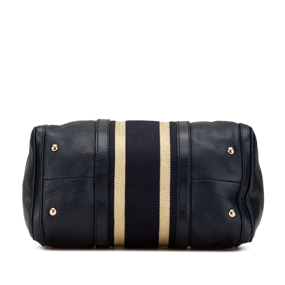 Calfskin Web Joy Boston Bag Blue - Gaby Paris