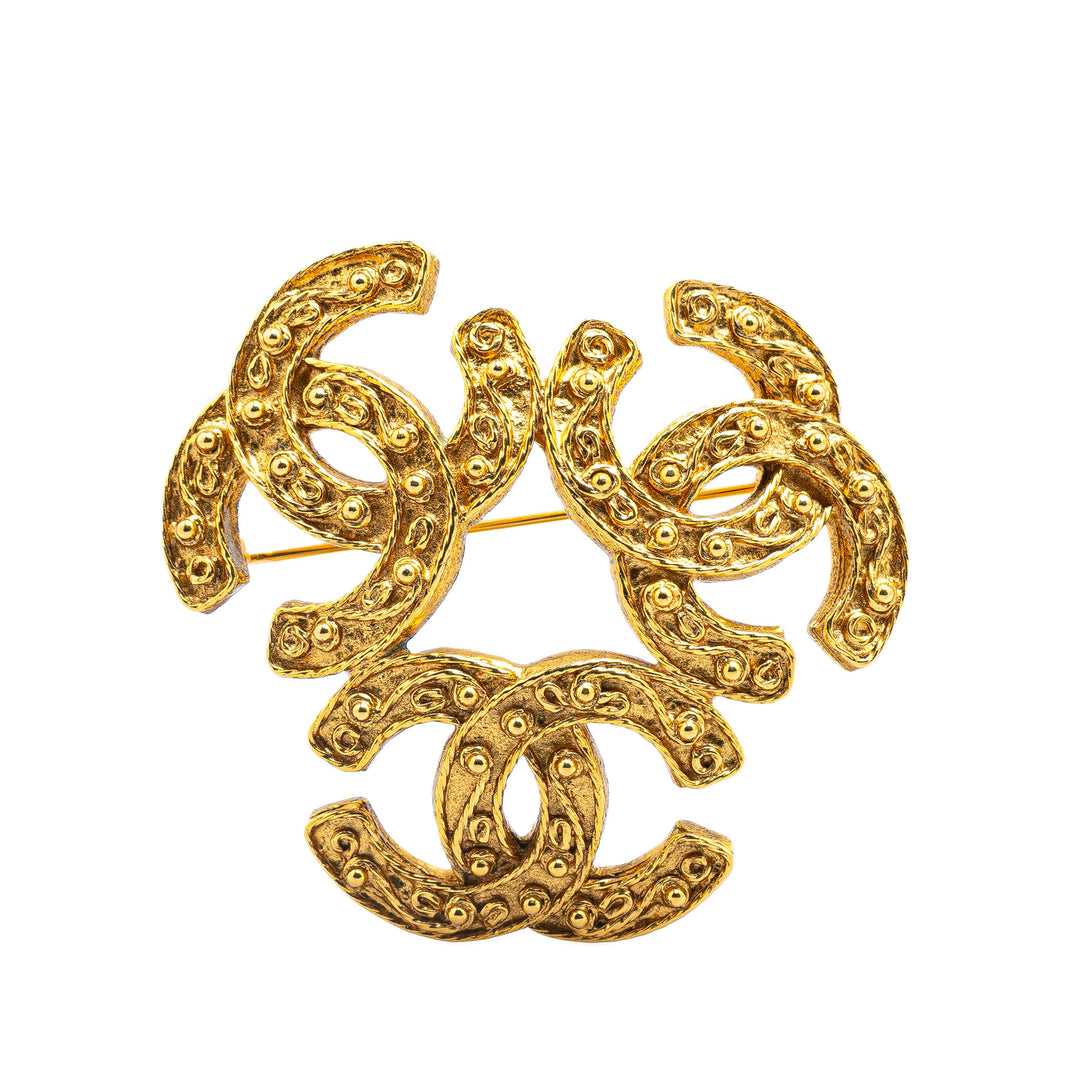 Chanel Gold Plated Triple CC Brooch Gold - GABY PARIS