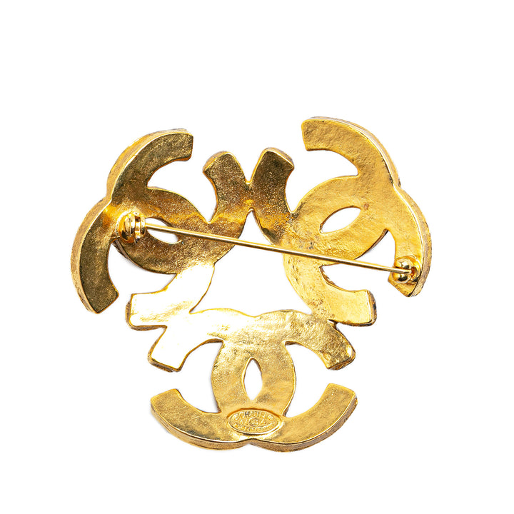 Chanel Gold Plated Triple CC Brooch Gold - GABY PARIS