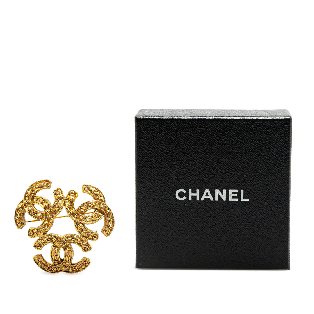 Chanel Gold Plated Triple CC Brooch Gold - GABY PARIS