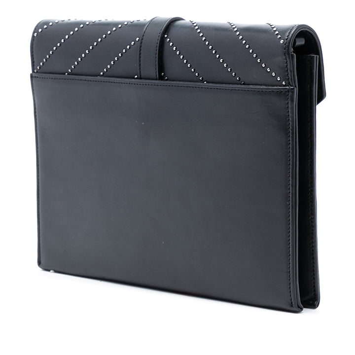clouté Chevron Enveloppe Chaîne à rabat Cuir de veau Noir