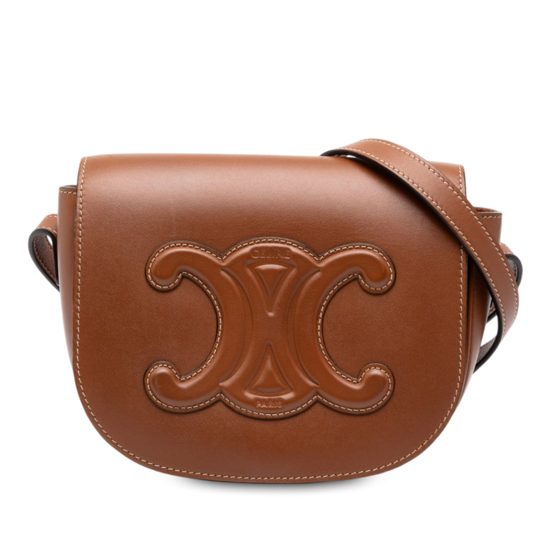 Celine Triomphe Folco Sac Moyen Cuir de veau Marron – vue principale – GABY PARIS