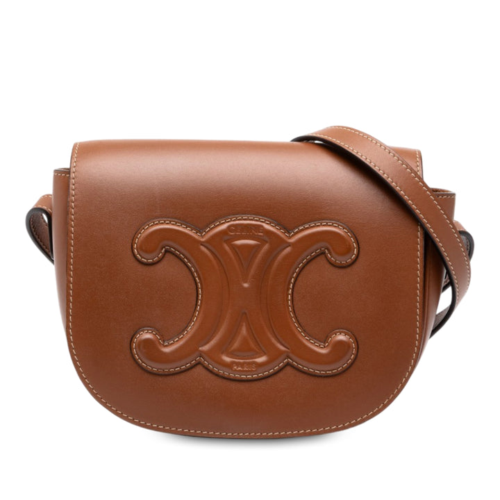 Celine Triomphe Folco Sac Moyen Cuir de veau Marron – vue principale – GABY PARIS
