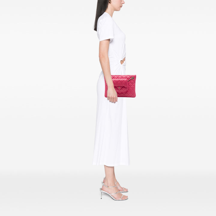 Chanel Porte-monnaie CC Matelassé Pochette with à rabat Mini Cuir d'agneau Rose – vue 6 – GABY PARIS