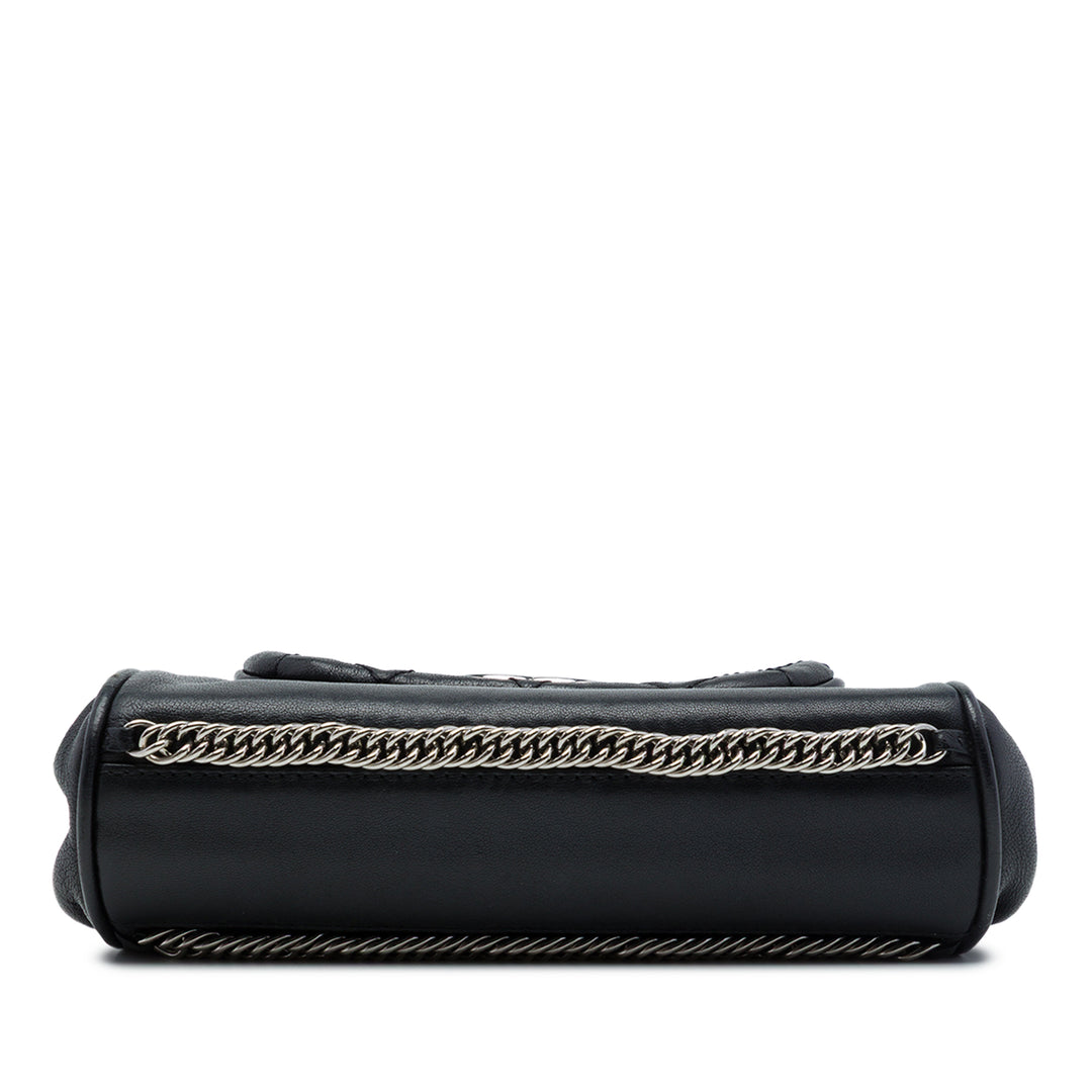CC Matelassé Bijoux Chaîne Accordion à rabat Cuir d'agneau Noir