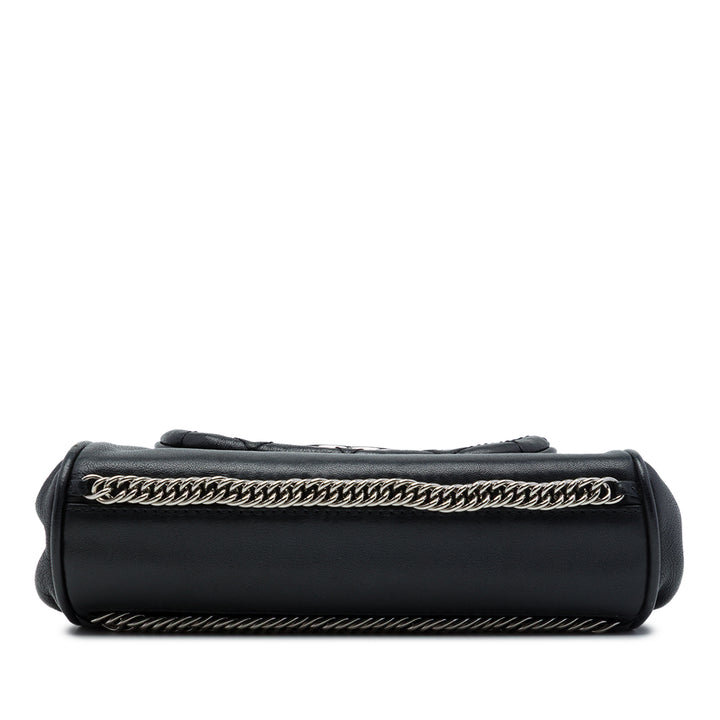 CC Matelassé Bijoux Chaîne Accordion à rabat Cuir d'agneau Noir