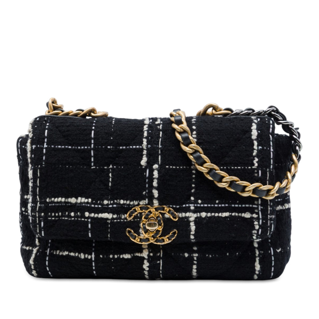 Chanel Sac à main 19 à rabat Tweed Moyen Noir – vue principale – GABY PARIS